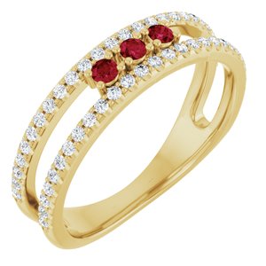 14K Yellow Chatham® Lab-Created Ruby & 1/4 CTW Diamond Ring  